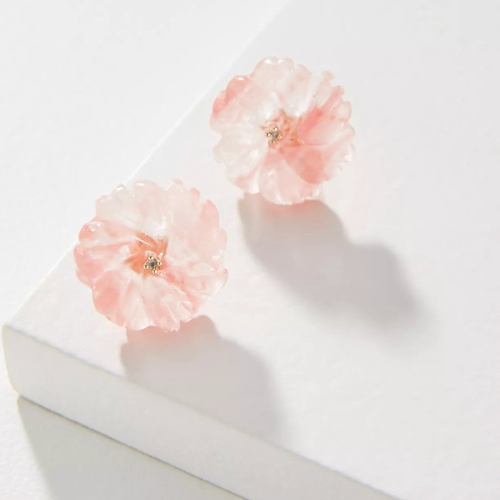 Genuine Anthro Rose Quartz Bloom Post Earrings